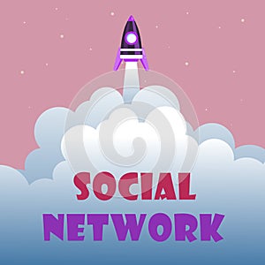 Conceptual display Social Network. Word Written on a framework of individual linked by interan individualal relationship photo