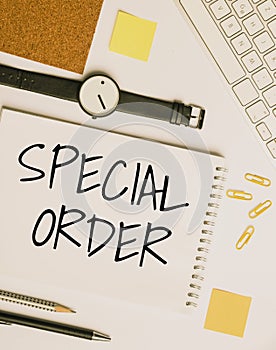 Conceptual display Special Order. Business approach Specific Item Requested a Routine Memo by Military Headquarters photo