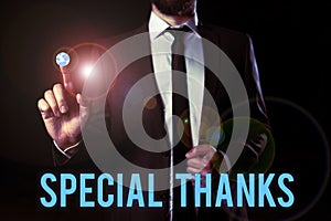 Conceptual display Special Thanks. Conceptual photo expression of appreciation or gratitude or an acknowledgment