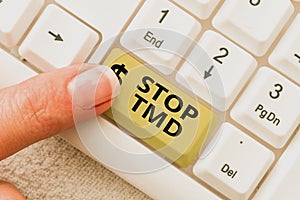 Conceptual display Stop Tmd. Word Written on Prevent the disorder or problem affecting the chewing muscles Online photo