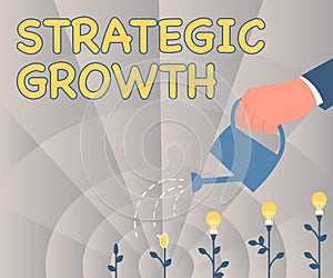 Conceptual display Strategic Growth. Conceptual photo create plan or schedule to increase stocks or improvement Hand