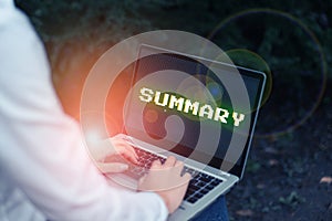 Handwriting text Summary. Word Written on Brief Statement Abstract Synopsis Concise Abbreviated version