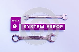 Writing displaying text System Error. Business showcase Technological failure Software collapse crash Information loss