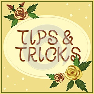 Text showing inspiration Tips And Tricks. Business approach Steps Lifehacks Handy advice Recommendations Skills photo