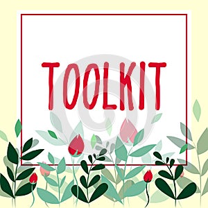 Conceptual display Toolkit. Business concept set of tools kept in a bag or box and used for a particular purpose