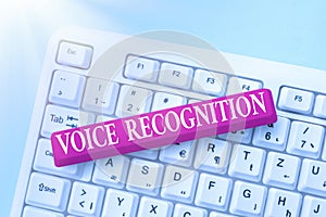 Conceptual display Voice Recognition. Business showcase the control of a computer system by a voice or voices Computer