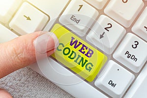 Conceptual display Web Coding. Conceptual photo a system of symbols and rules used to represent instructions Typing