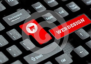Conceptual display Web Design. Business idea website creation which includes layout, content, and graphics Entering New