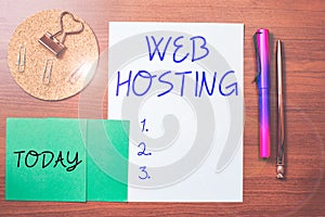 Conceptual display Web Hosting. Word for business allowing access to a server to store data in a website