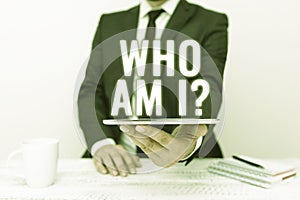 Conceptual display Who Am I Question. Business idea asking about self identity or personal purpose in life Presenting