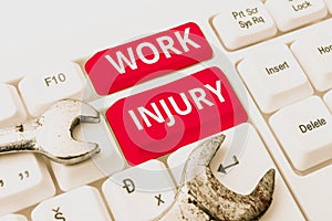 Conceptual display Work Injury. Business overview an accident occurred as a result of labor resulting to an damage photo