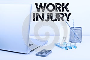 Conceptual display Work Injury. Business overview an accident occurred as a result of labor resulting to an damage photo