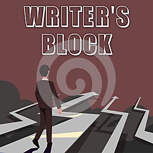Hand writing sign Writer& x27;S Block. Word Written on Condition of being unable to think of what to write photo