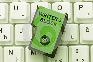 Conceptual display Writer's Block. Word Written on Condition of being unable to think of what to write photo