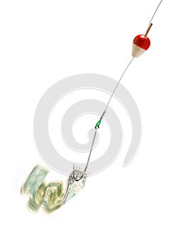 Conceptual. Dollar bill in a hook