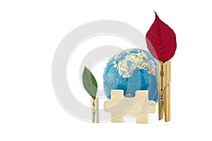 Conceptual ecology still life with world globe