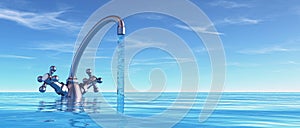 Conceptual faucet in sea