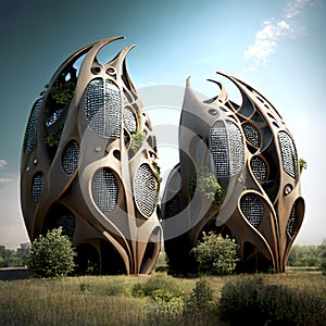 Conceptual futuristic house of the future, ai illustration. Comportable organic and simple design