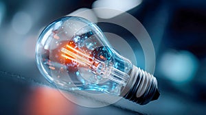 Conceptual glowing lightbulb with visible gear elements inside