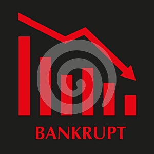 Conceptual graph with decrease report. Dark diagram with recession and bankruptcy progress. Business and finance vector