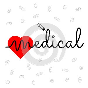 Conceptual graphic elaboration of the word medical, vector.