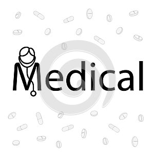 Conceptual graphic elaboration of the word medical, vector. photo