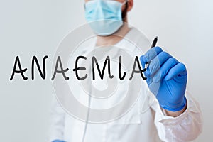 Conceptual hand writing showing Anaemia. Business photo text a condition marked by a deficiency of hemoglobin in the