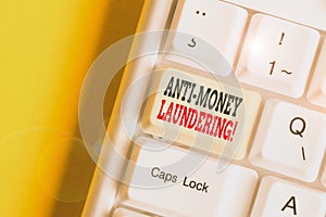 Conceptual hand writing showing Anti Money Laundering. Business photo showcasing regulations stop generating income through