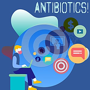 Conceptual hand writing showing Antibiotics. Business photo showcasing Antibacterial Drug Disinfectant Aseptic Sterilizing