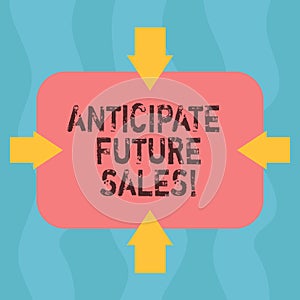 Conceptual hand writing showing Anticipate Future Sales. Business photo showcasing Valuing an investment for profitability and