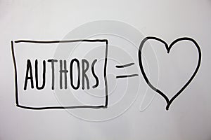 Conceptual hand writing showing Authors. Business photo showcasing Writer Journalist Poet Biographer Playwright Composer Creator I photo