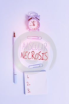 Conceptual hand writing showing Avascular Necrosis. Business photo text death of bone tissue due to a lack of blood supply Alarm