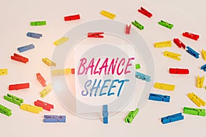 Conceptual hand writing showing Balance Sheet. Business photo showcasing financial statement that report a company assets