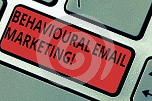 Conceptual hand writing showing Behavioural Email Marketing. Business photo text customercentric trigger base messaging
