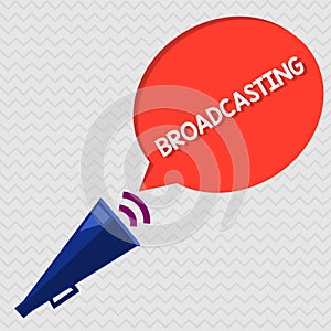 Conceptual hand writing showing Broadcasting. Business photo showcasing Transmit program or some information by radio