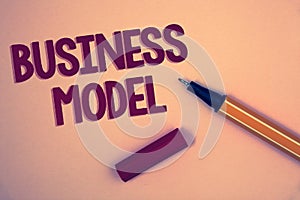 Conceptual hand writing showing Business Model. Business photo showcasing Innovative Strategic Plan Marketing Vision Successful Id