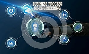 Conceptual hand writing showing Business Process Re Engineering. Business photo text the analysis and design of