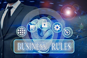 Conceptual hand writing showing Business Rules. Business photo text a specific directive that constrains or defines a business