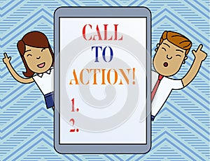 Conceptual hand writing showing Call To Action. Business photo text exhortation do something in order achieve aim with