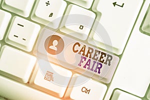 Conceptual hand writing showing Career Fair. Business photo text an event at which job seekers can meet possible