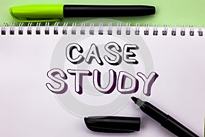 Conceptual hand writing showing Case Study. Business photo showcasing Research Information Analysis Observe Learn Discuss Criteria