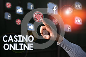Conceptual hand writing showing Casino Online. Business photo showcasing gamblers can play and wager on casino games through