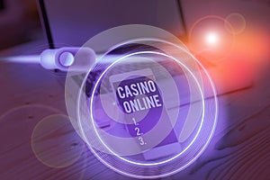 Conceptual hand writing showing Casino Online. Business photo showcasing gamblers can play and wager on casino games through