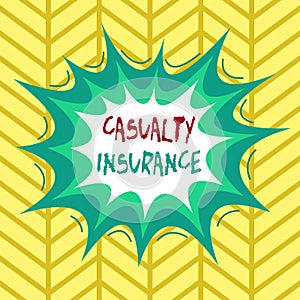 Conceptual hand writing showing Casualty Insurance. Business photo showcasing overage against loss of property or other photo