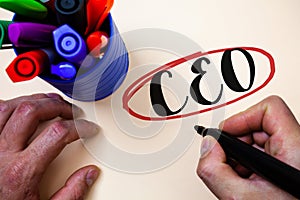 Conceptual hand writing showing Ceo. Business photo text Chief Executive Officer Head Boss Chairperson Chairman Controller Man hol