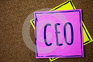 Conceptual hand writing showing Ceo. Business photo text Chief Executive Officer Head Boss Chairperson Chairman Controller Wicker
