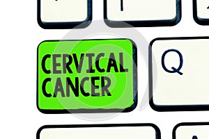 Conceptual hand writing showing Cervical Cancer. Business photo text occurs when the cells of the cervix grow abnormally