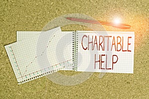 Conceptual hand writing showing Charitable Help. Business photo showcasing system of giving money or help free to those who are in