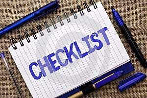 Conceptual hand writing showing Checklist. Business photo showcasing Todolist List Plan Choice Report Feedback Data Questionnaire photo