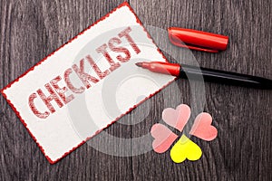 Conceptual hand writing showing Checklist. Business photo text Todolist List Plan Choice Report Feedback Data Questionnaire writte photo